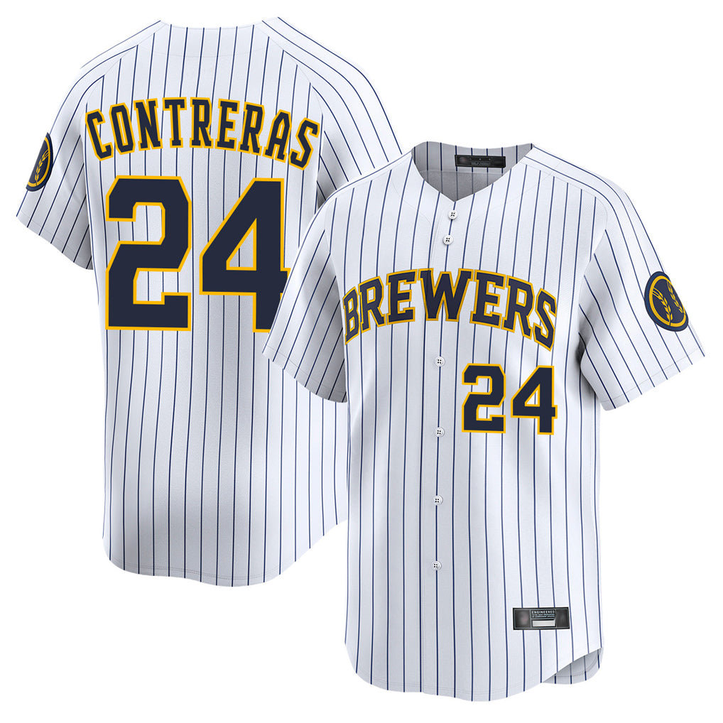 Cooneas M.Brewers #24 William Contreras Player White Stripes Home Limited Game Stitched Jerseys