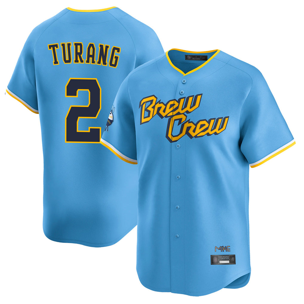 Cooneas M.Brewers #2 Brice Turang Player Light Blue City Connect Home Limited Stitched Jerseys