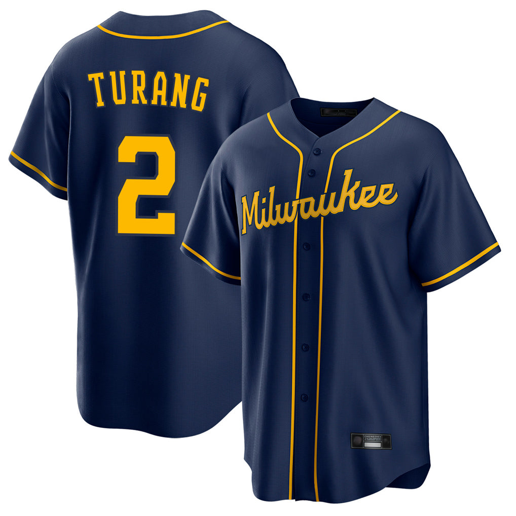Cooneas M.Brewers #2 Brice Turang Player Navy Home Game Stitched Jerseys