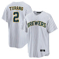 Cooneas M.Brewers #2 Brice Turang Player White Stripes Home Game Stitched Jerseys