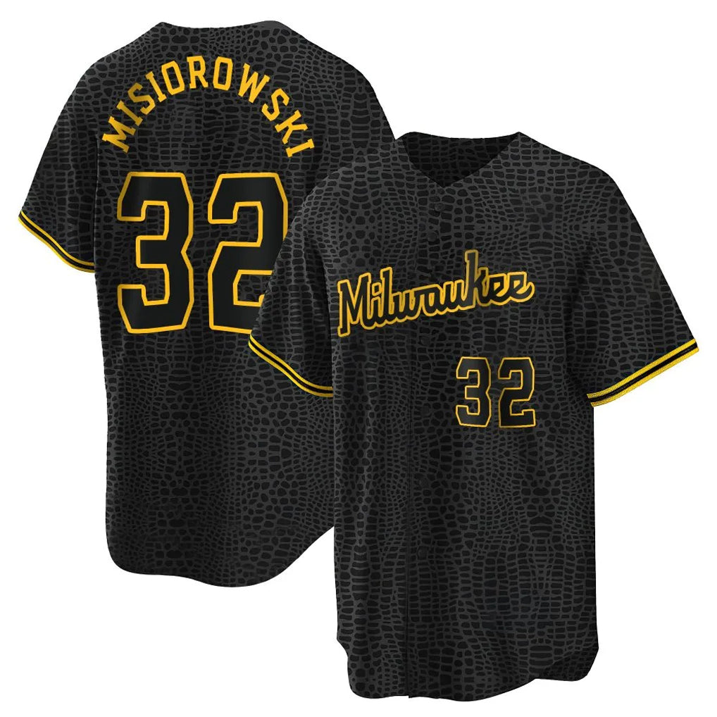 Cooneas M.Brewers #32 Jacob Misiorowski Player Black Snake Skin City Home Game Stitched Jerseys