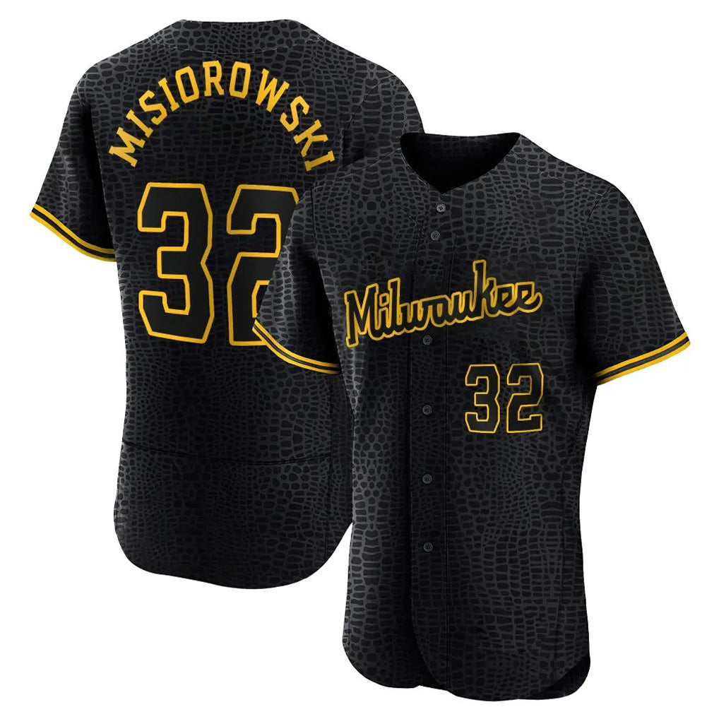 Cooneas M.Brewers #32 Jacob Misiorowski Player Black Snake Skin City Home Limited Elite Stitched Jerseys