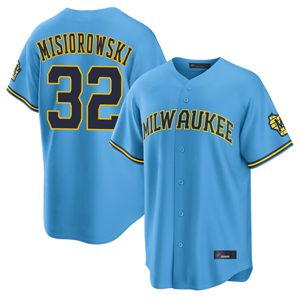 Cooneas M.Brewers #32 Jacob Misiorowski Player Light Blue Road Stadium Game Stitched Jerseys