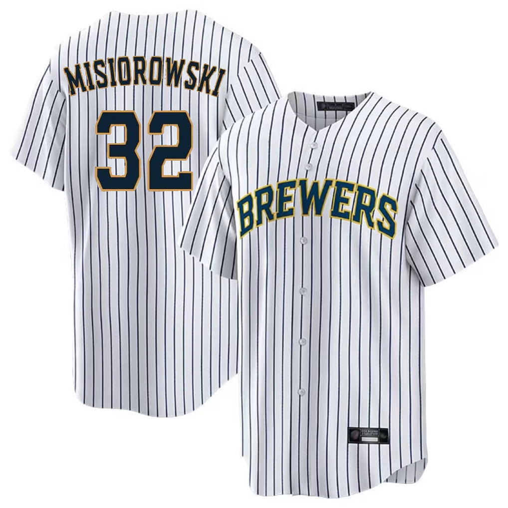 Cooneas M.Brewers #32 Jacob Misiorowski Player White Stripes Home Game Stitched Jerseys