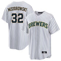 Cooneas M.Brewers #32 Jacob Misiorowski Player White Stripes Home Game Stitched Jerseys
