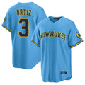 Cooneas M.Brewers #3 Joey Ortiz Player Light Blue Road Stadium Game Stitched Jerseys
