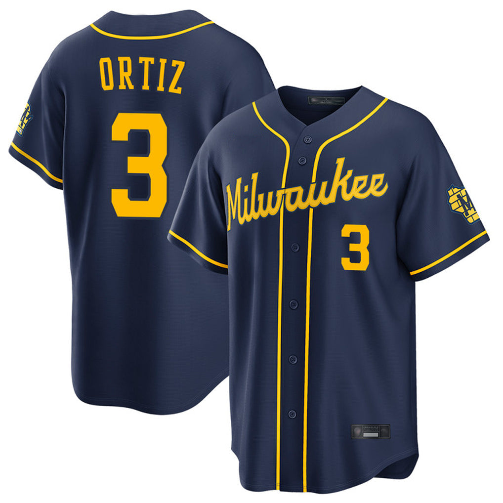 Cooneas M.Brewers #3 Joey Ortiz Player Navy Home Stadium Game Stitched Jerseys