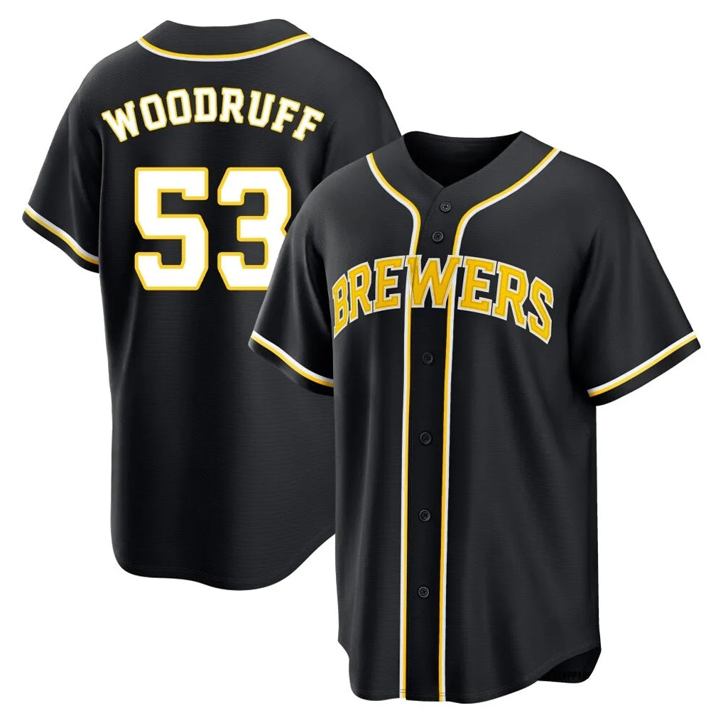 Cooneas M.Brewers #53 Brandon Woodruff Player Black Fashion Out Home Game Stitched Jerseys