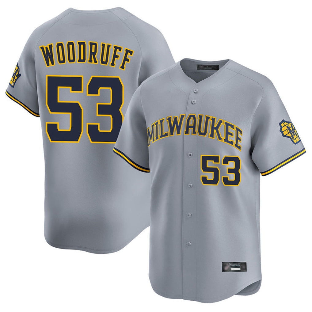Cooneas M.Brewers #53 Brandon Woodruff Player Gray Home Limited Stitched Jerseys