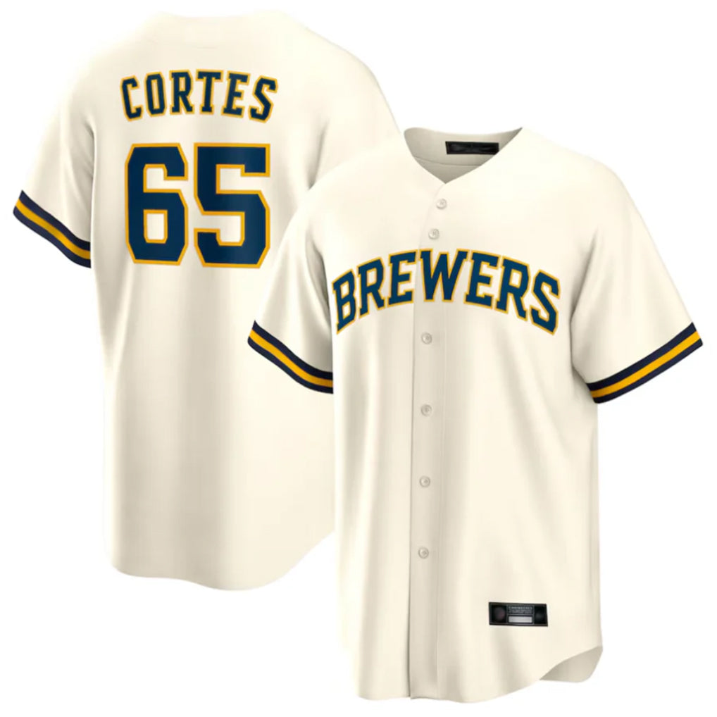 Cooneas M.Brewers #65 Nestor Cortes Player Cream Home Game Stitched Jerseys
