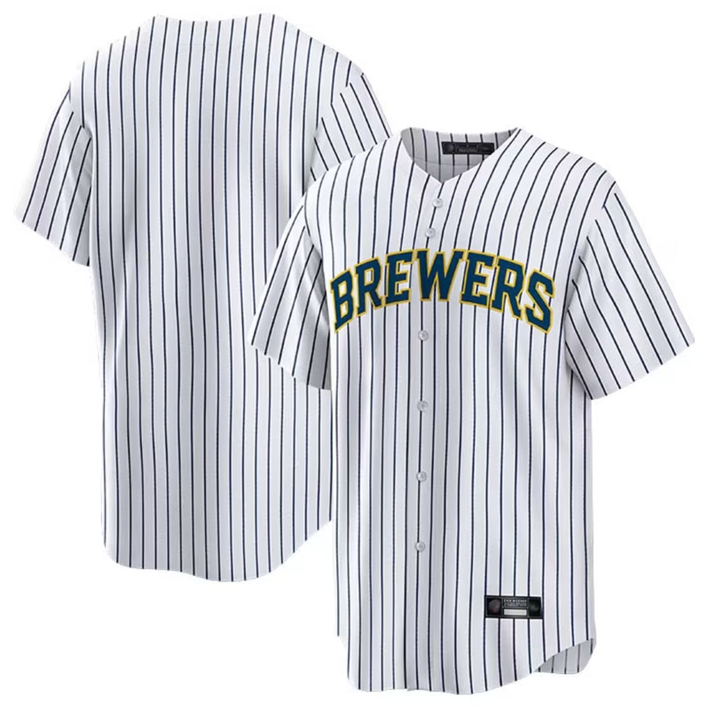 Cooneas M.Brewers Blank Player White Stripes Home Game Stitched Jerseys