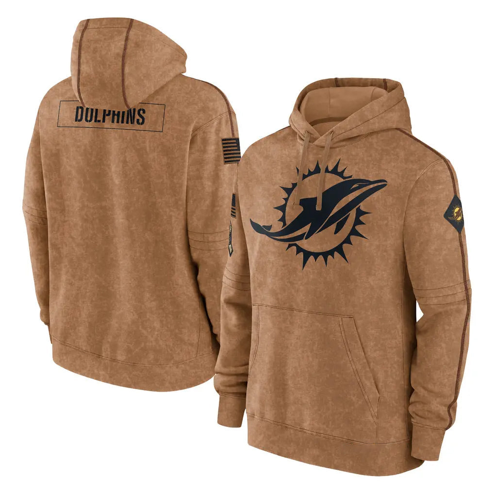 Cooneas M.Dolphins Brown Salute to Service Hoodies Limited Game Blank Player Stitched Jerseys