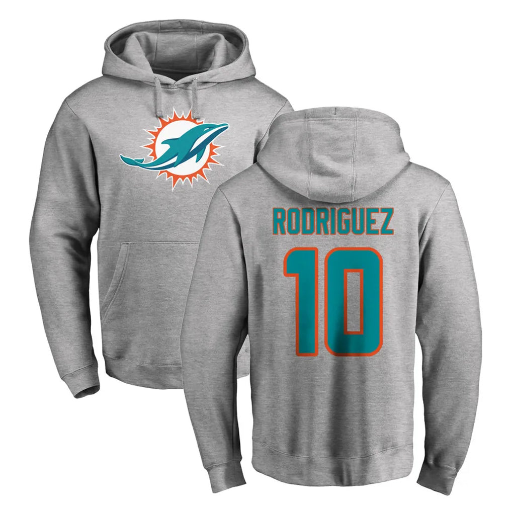 Cooneas M.Dolphins #10 Jacob Rodriguez Player Gray LOGO Pullover Hoodies Limited Stitched Jerseys