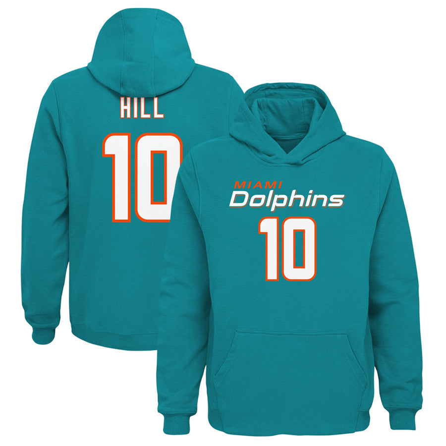 Cooneas M.Dolphins #10 Tyreek Hill Player Aqua Mainliner Pullover Hoodie Game Stitched Jerseys