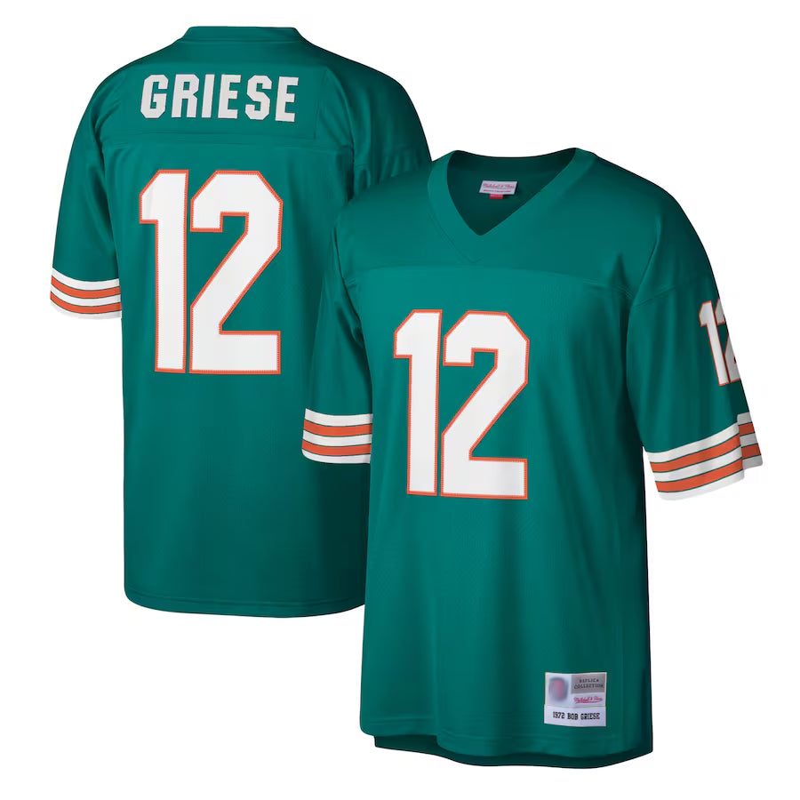 Cooneas M.Dolphins #12 Bob Griese Player Mitchell & Ness Aqua Legacy Replica Stitched Jerseys