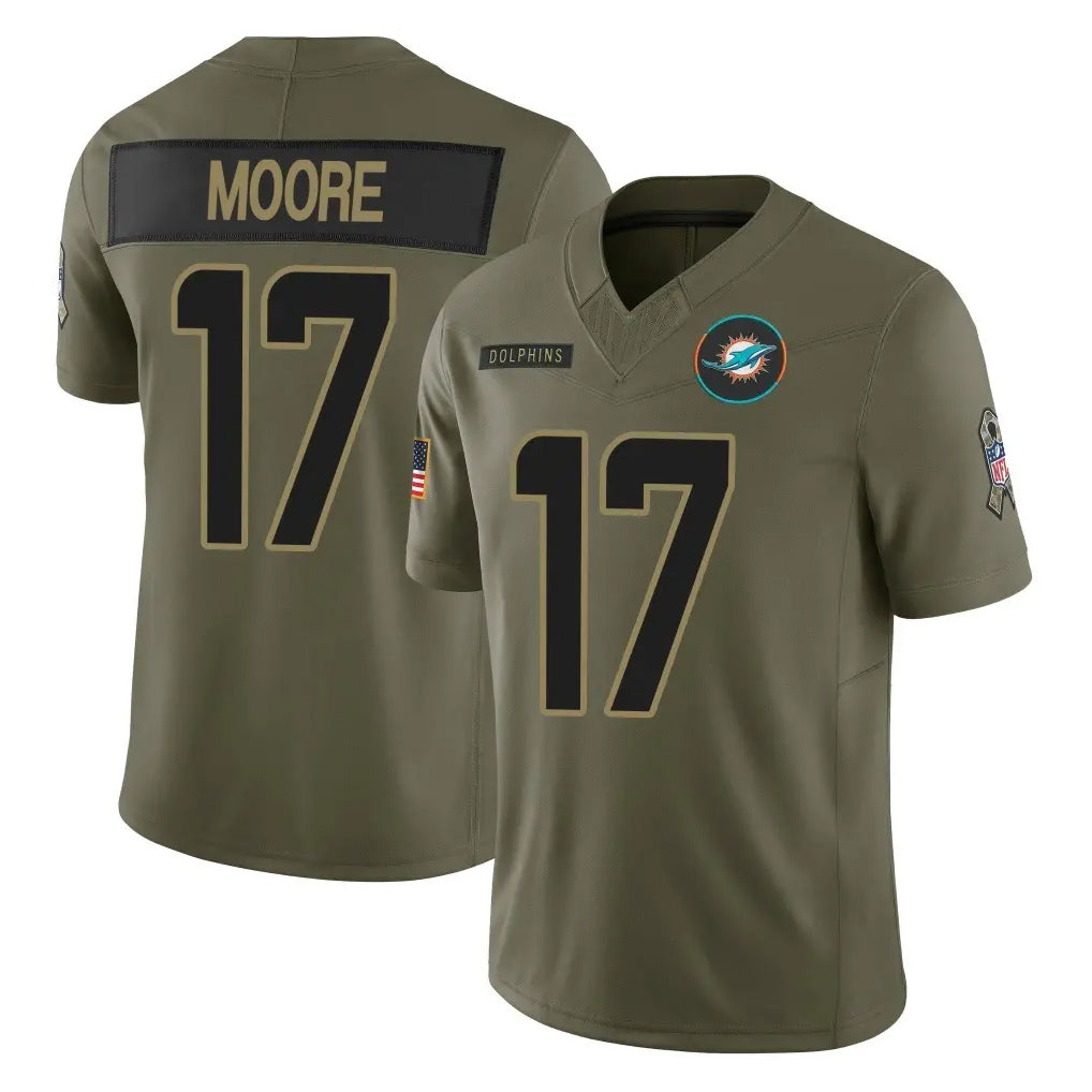 Cooneas M.Dolphins #17 Trey Moore Player Olive 2025 Salute To Service Limited Game Stitched Jerseys