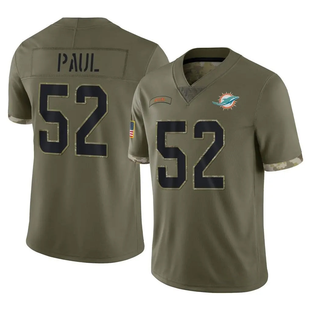 Cooneas M.Dolphins #52 Patrick Paul Player Olive Salute To Service Limited Stitched Jerseys