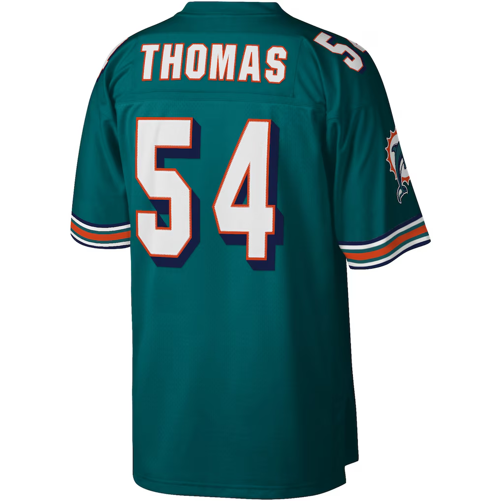 Cooneas M.Dolphins #54 Zach Thomas Mitchell & Ness Aqua Legacy Replica Stitched Puhic Jersey
