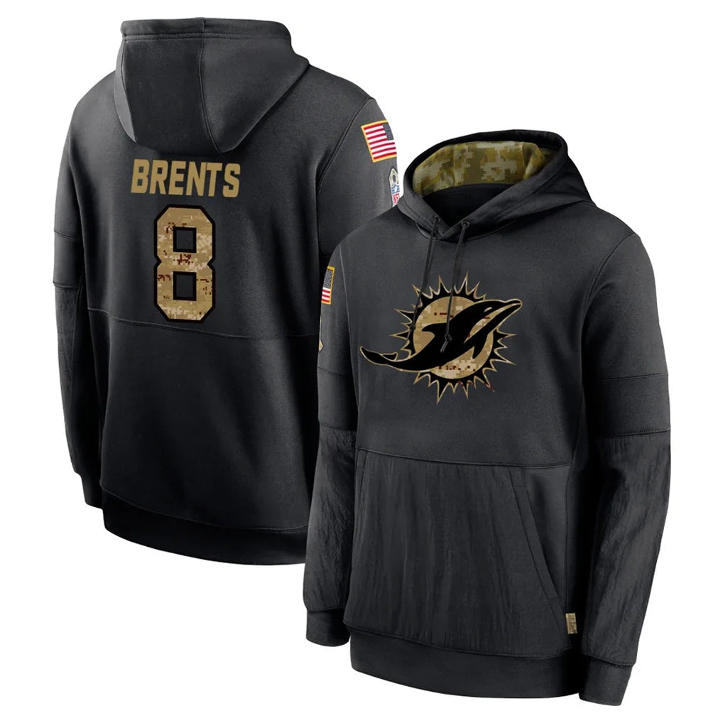 Cooneas M.Dolphins #8 JuJu Brents Player Black Salute to Service Hoodies Limited Game Stitched Jerseys