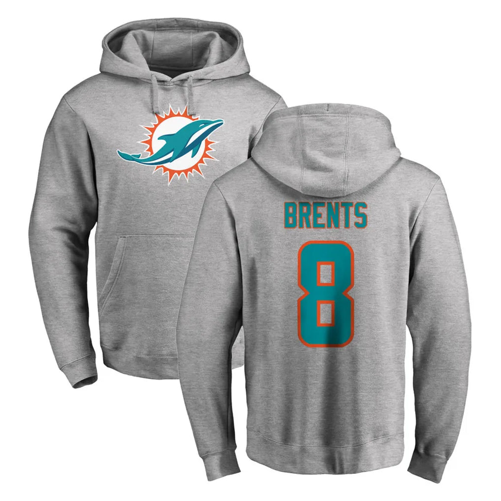Cooneas M.Dolphins #8 JuJu Brents Player Gray LOGO Pullover Hoodies Limited Stitched Jerseys