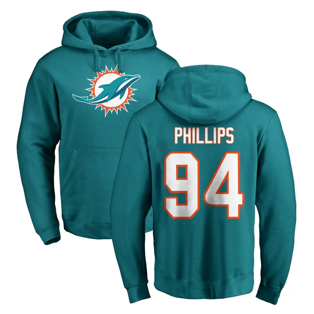Cooneas M.Dolphins #94 Jordan Phillips Player Aqua LOGO Pullover Hoodies Limited Stitched Jerseys