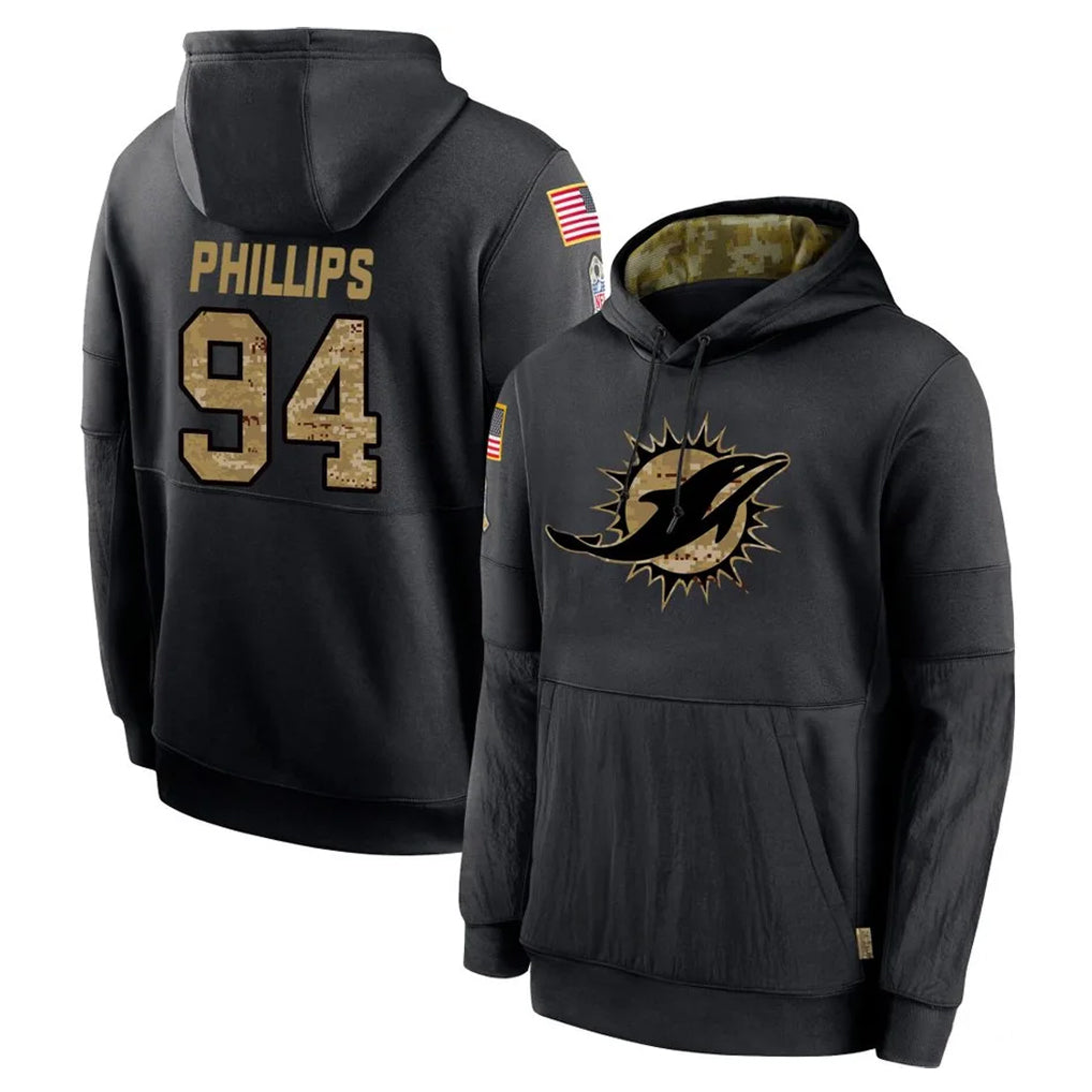 Cooneas M.Dolphins #94 Jordan Phillips Player Black Salute to Service Hoodies Limited Game Stitched Jerseys