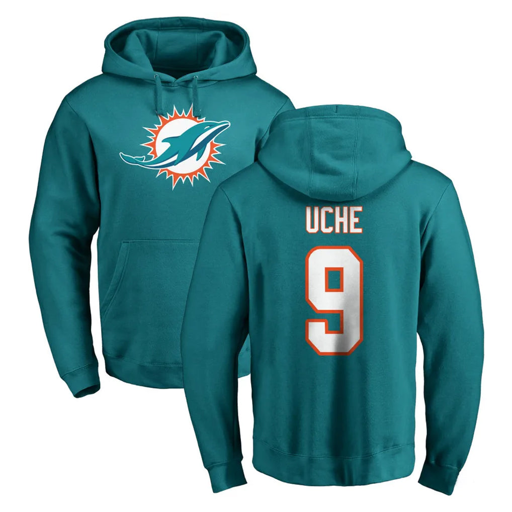 Cooneas M.Dolphins #9 Joshua Uche Player Aqua LOGO Pullover Hoodies Limited Stitched Jerseys