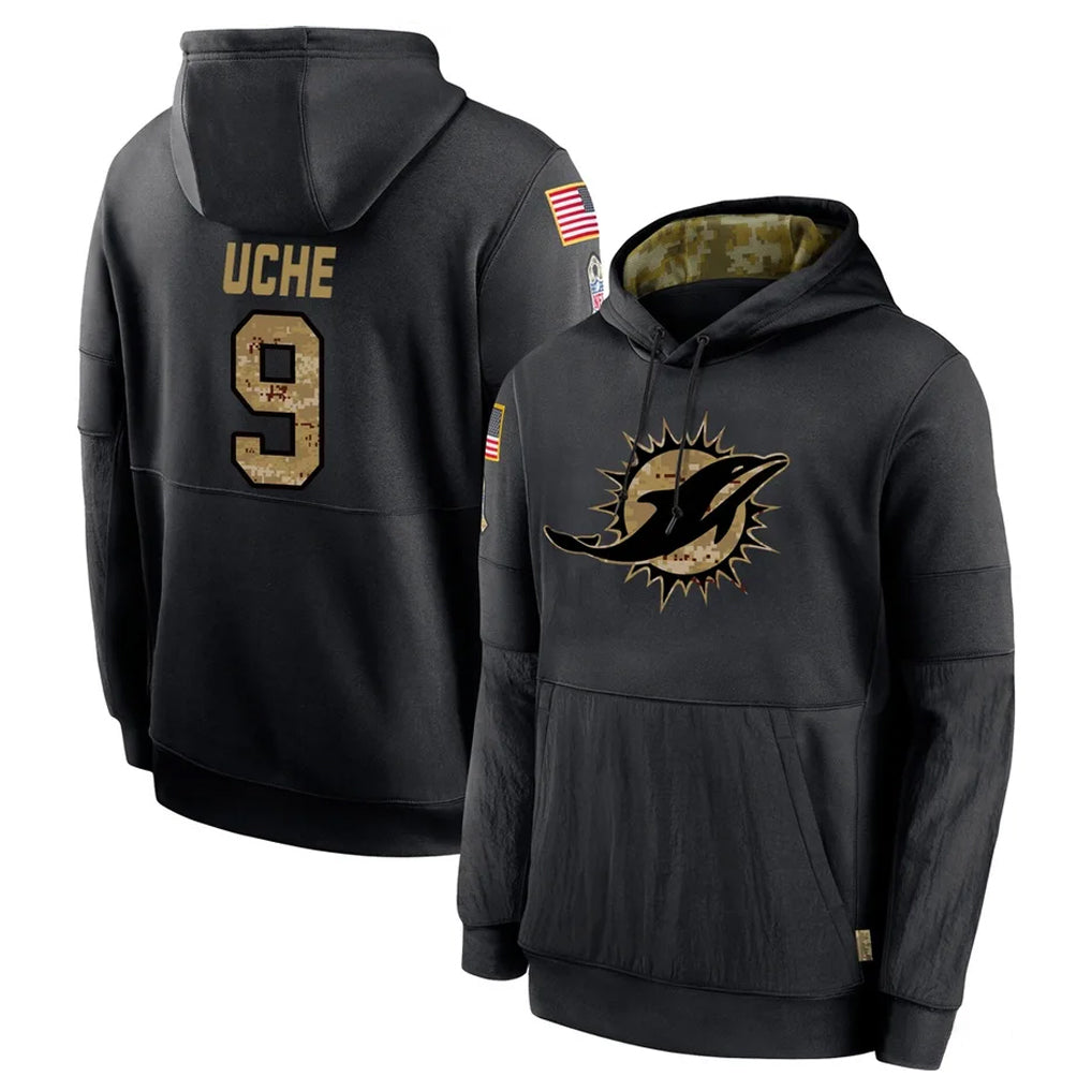 Cooneas M.Dolphins #9 Joshua Uche Player Black Salute to Service Hoodies Limited Game Stitched Jerseys