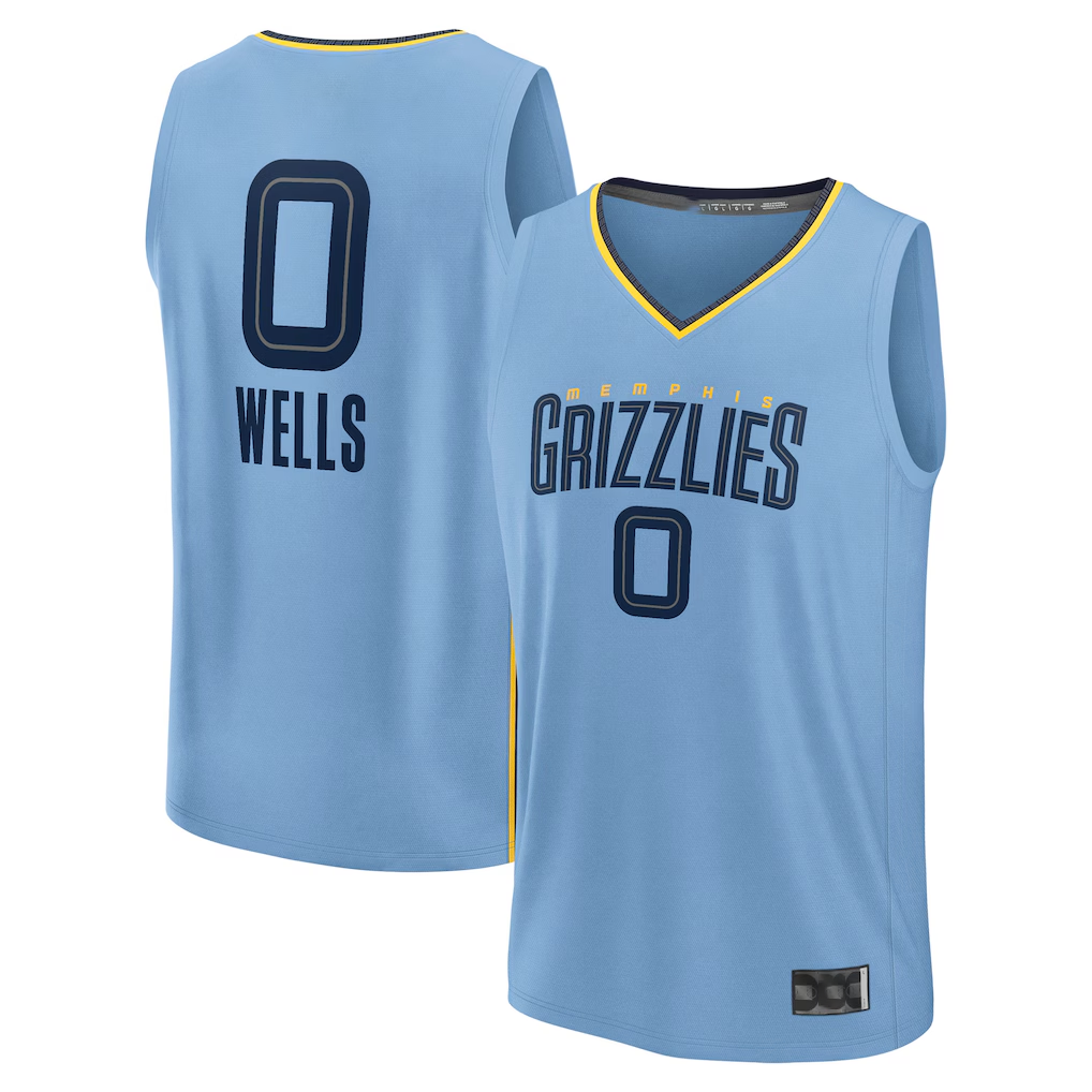 Cooneas M.Grizzlies #0 Jaylen Wells Light Blue Fast Break Replica Player Stitched Jerseys- Statement Edition