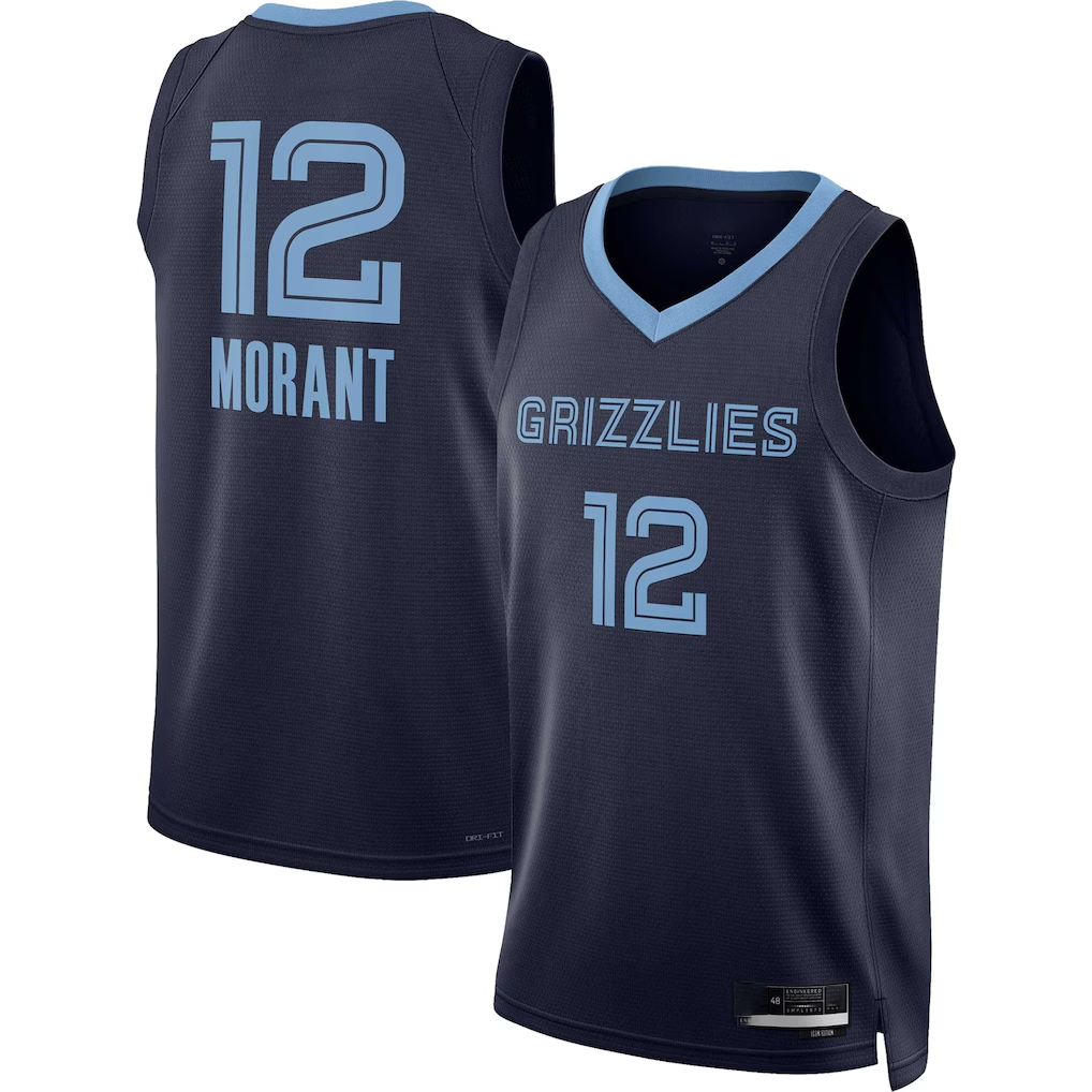 Cooneas M.Grizzlies #12 Ja Morant Navy Swingman Stitched Jerseys- Icon Edition