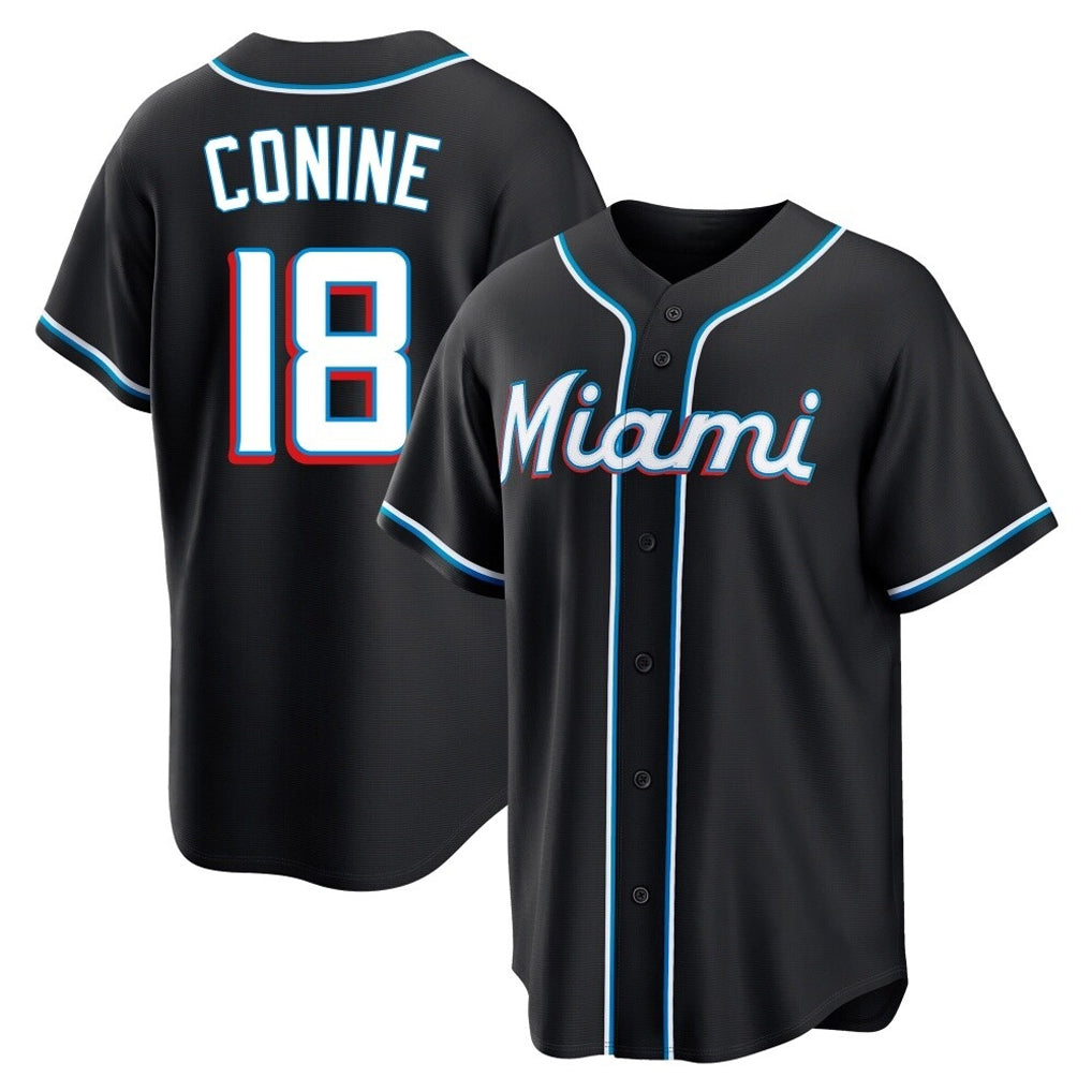 Cooneas M.Marlins #18 Griffin Conine Player Black Fashion Out Home Game Stitched Jerseys