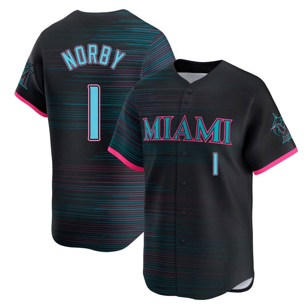 Cooneas M.Marlins #1 Connor Norby Player Black City Connect Home Limited Stitched Jerseys
