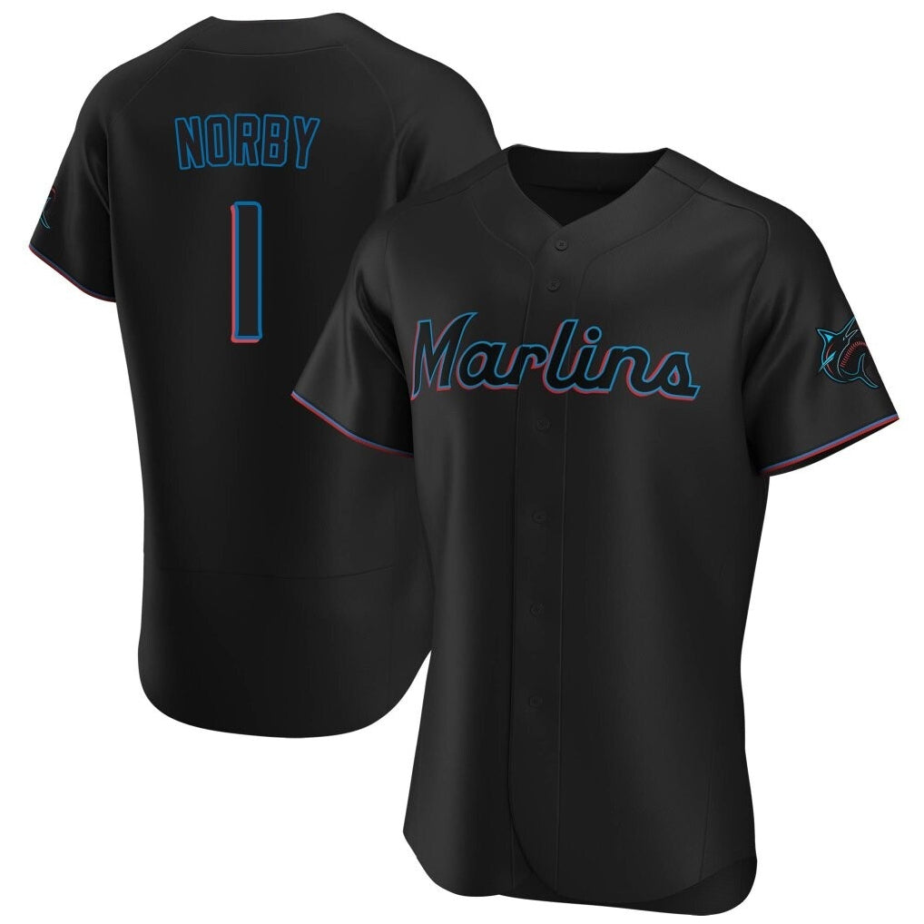 Cooneas M.Marlins #1 Connor Norby Player Black Home Limited Elite Stitched Jerseys