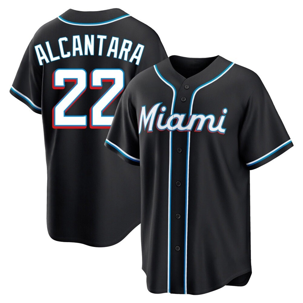 Cooneas M.Marlins #22 Sandy Alcantara Player Black Fashion Out Home Game Stitched Jerseys