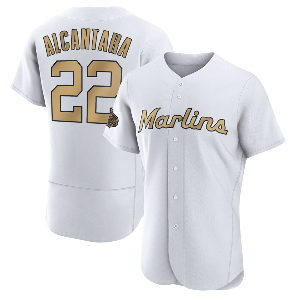 Cooneas M.Marlins #22 Sandy Alcantara Player Gold  Home Limited Elite Stitched Jerseys