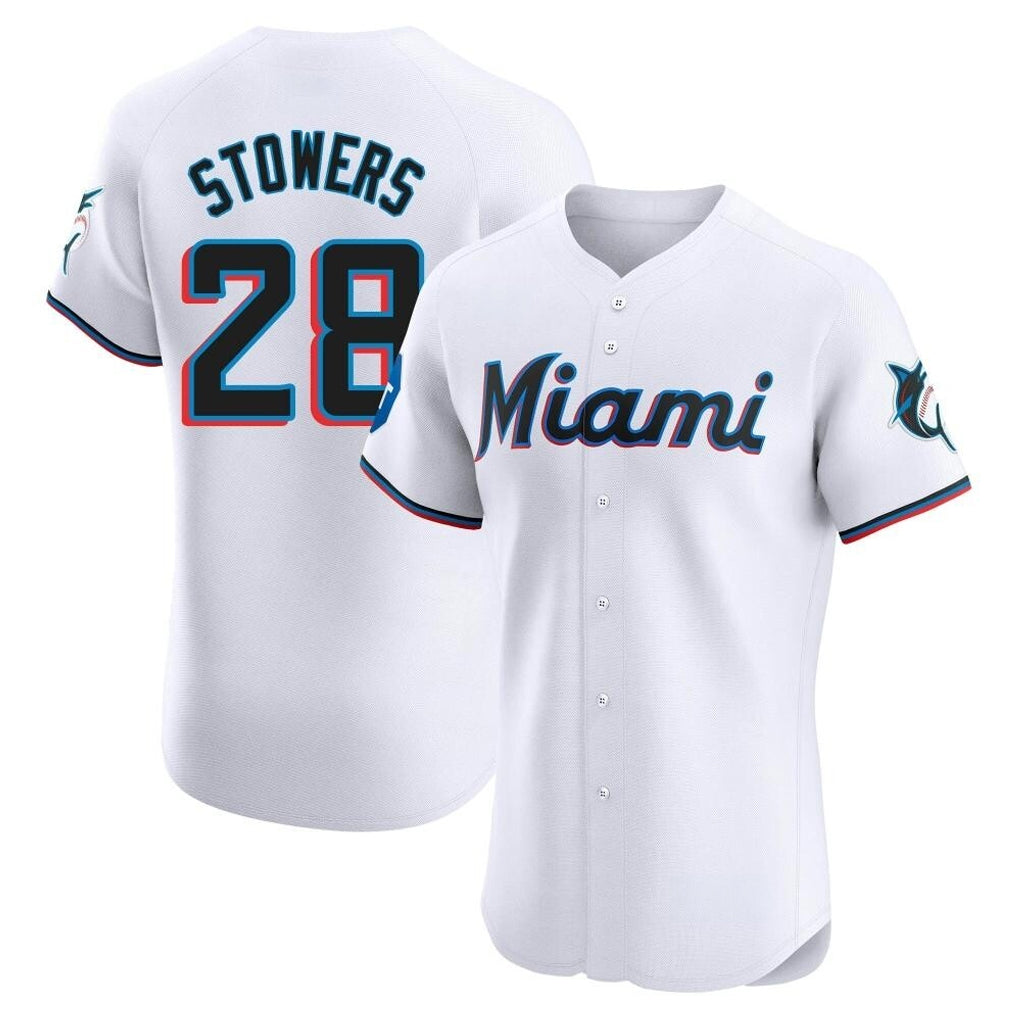 Cooneas M.Marlins #28 Kyle Stowers Player White  Home Limited Elite Stitched Jerseys