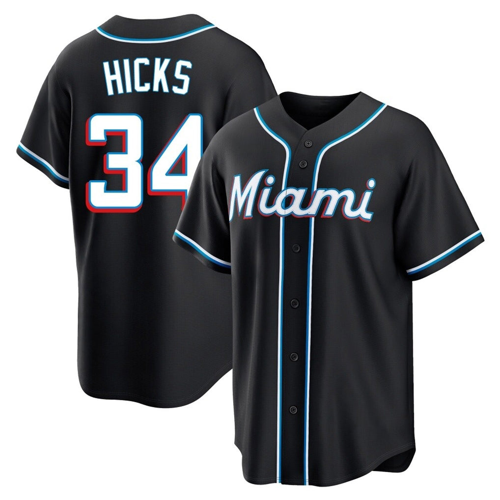 Cooneas M.Marlins #34 Liam Hicks Player Black Fashion Out Home Game Stitched Jerseys