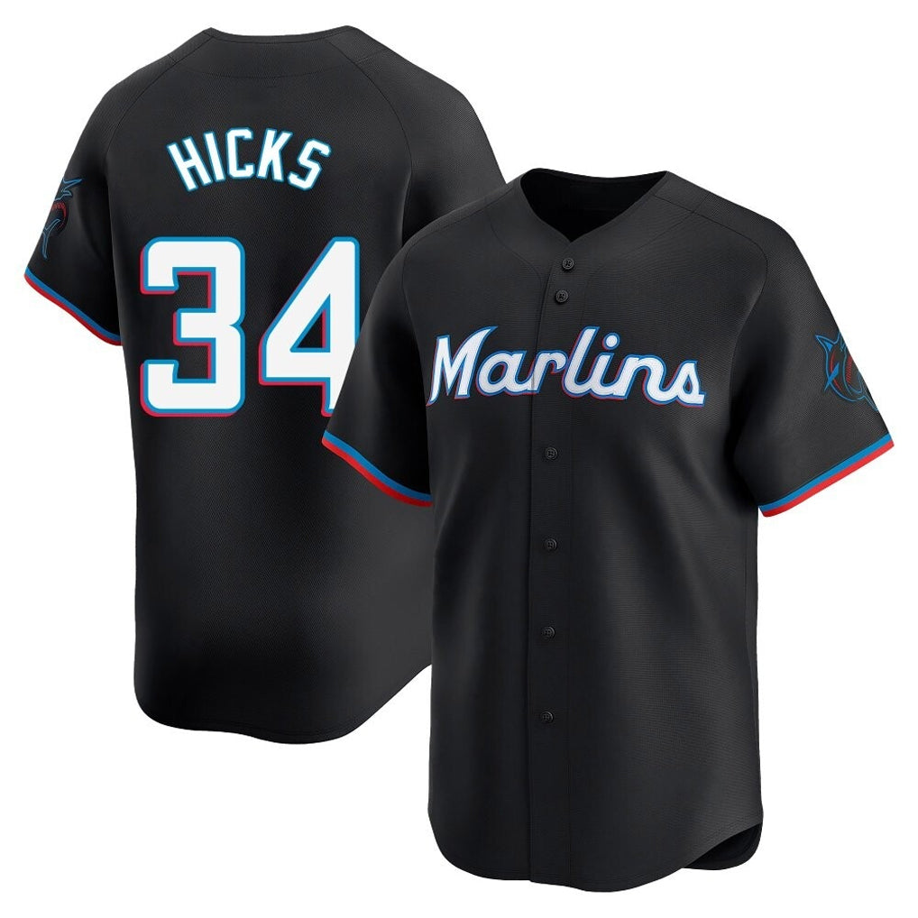 Cooneas M.Marlins #34 Liam Hicks Player Black Home Limited Stitched Jerseys