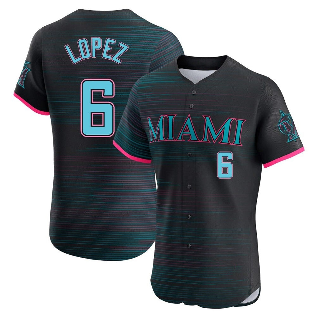 Cooneas M.Marlins #6 Otto Lopez Player Black City Connect Home Limited Elite Stitched Jerseys
