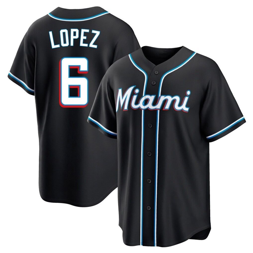 Cooneas M.Marlins #6 Otto Lopez Player Black Fashion Out Home Game Stitched Jerseys