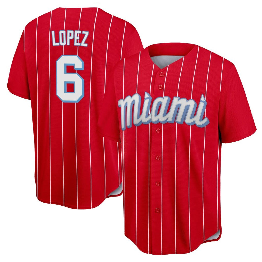 Cooneas M.Marlins #6 Otto Lopez Player Red City Connect Home Game Stitched Jerseys
