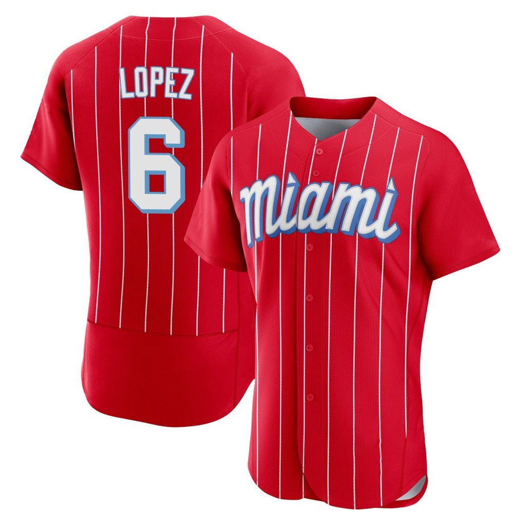 Cooneas M.Marlins #6 Otto Lopez Player Red City Connect Home Limited Elite Stitched Jerseys