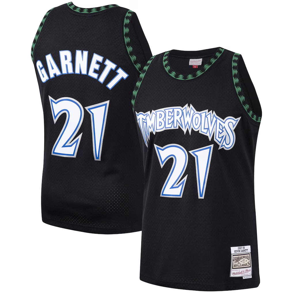 Cooneas M.Timberwolves #21 Kevin Garnett Mitchell & Ness Black Hardwood Classics Swingman Stitched Jerseys