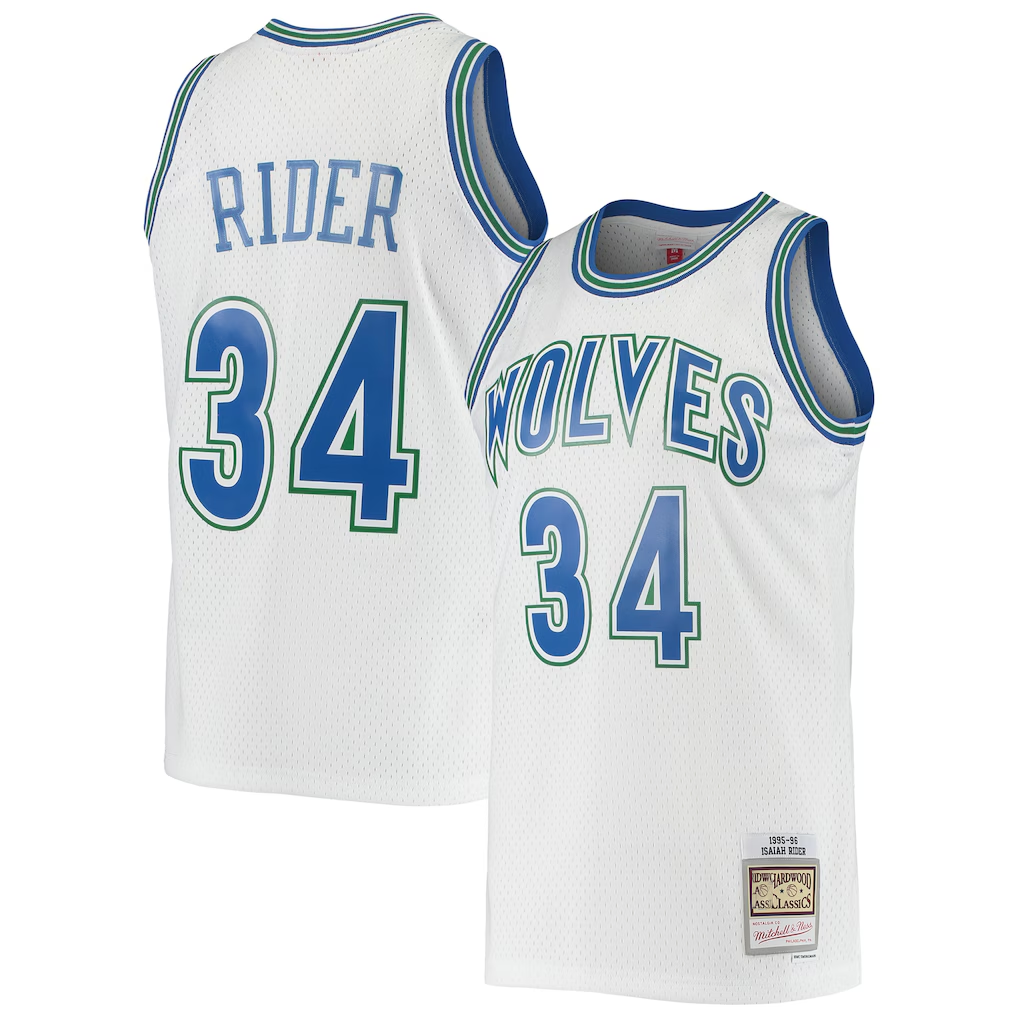 Cooneas M.Timberwolves #34 Isaiah Rider Mitchell & Ness White 1995-1996 Hardwood Classics Swingman Stitched Jerseys