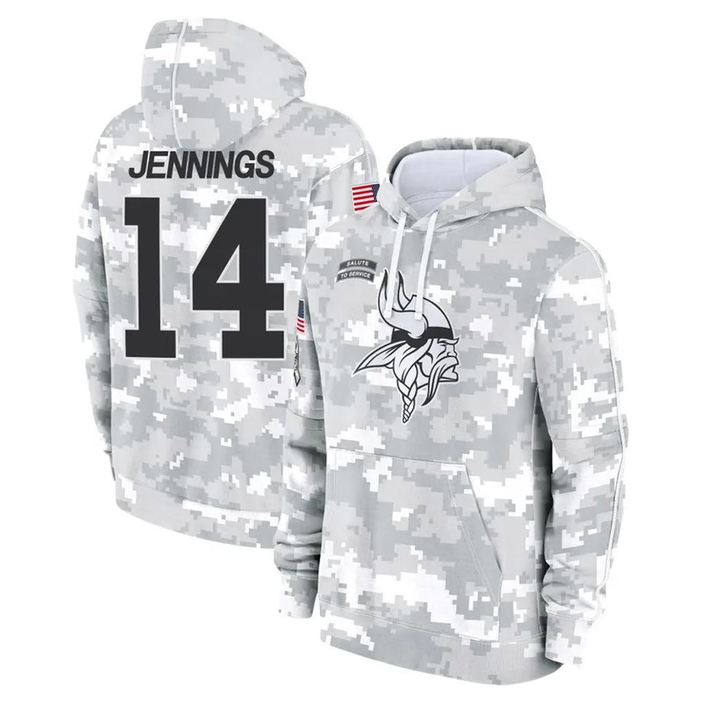 Cooneas MN.Vikings #14 Jauan Jennings Player Arctic Camo Salute to Service Pullover Hoodies Limited Game Stitched Jerseys