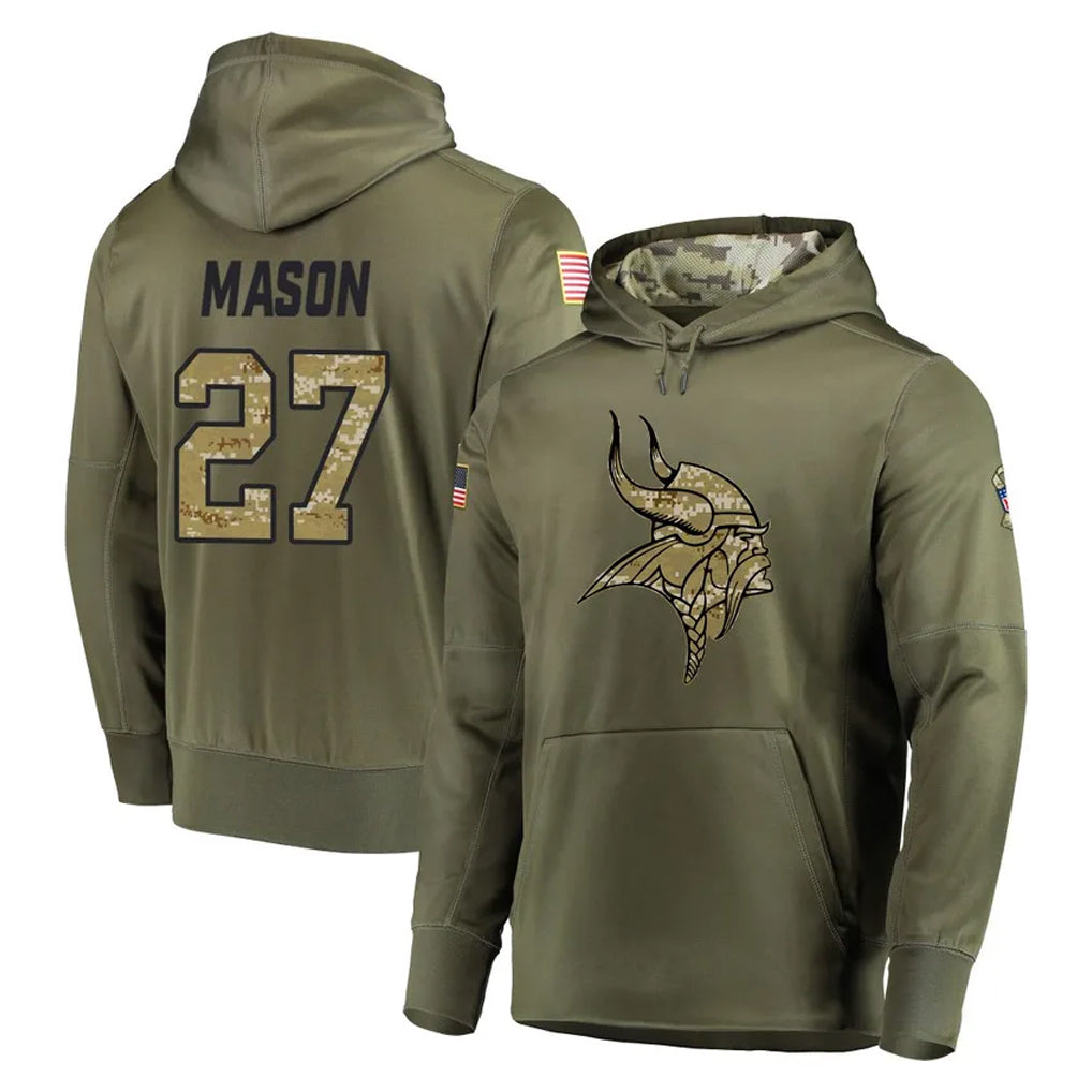 Cooneas MN.Vikings #27 Jordan Mason Player Olive Salute to Service Pullover Hoodies Home Game Stitched Jerseys