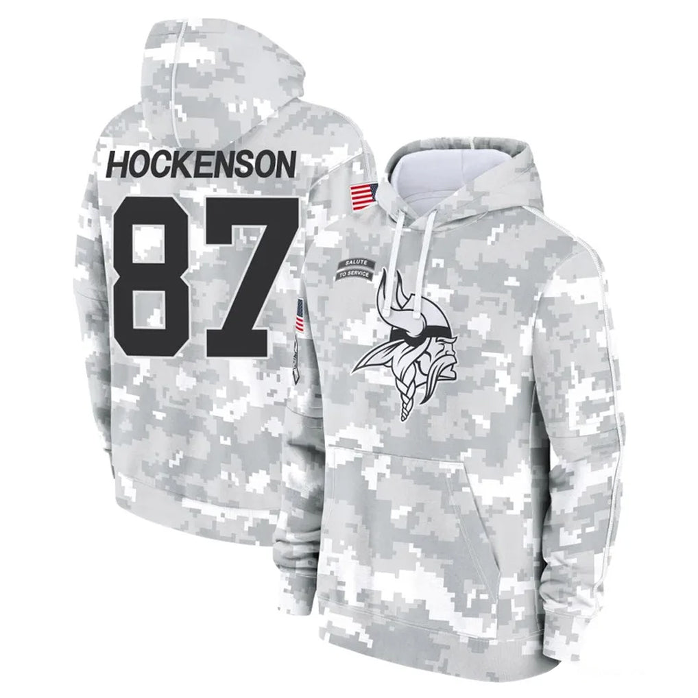 Cooneas MN.Vikings #87 T.J. Hockenson Player Arctic Camo Salute to Service Pullover Hoodies Limited Game Stitched Jerseys