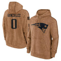 Cooneas NE.Patriots #0 Christian Gonzalez Player Brown Salute to Service Pullover Hoodies Limited Game Stitched Jerseys