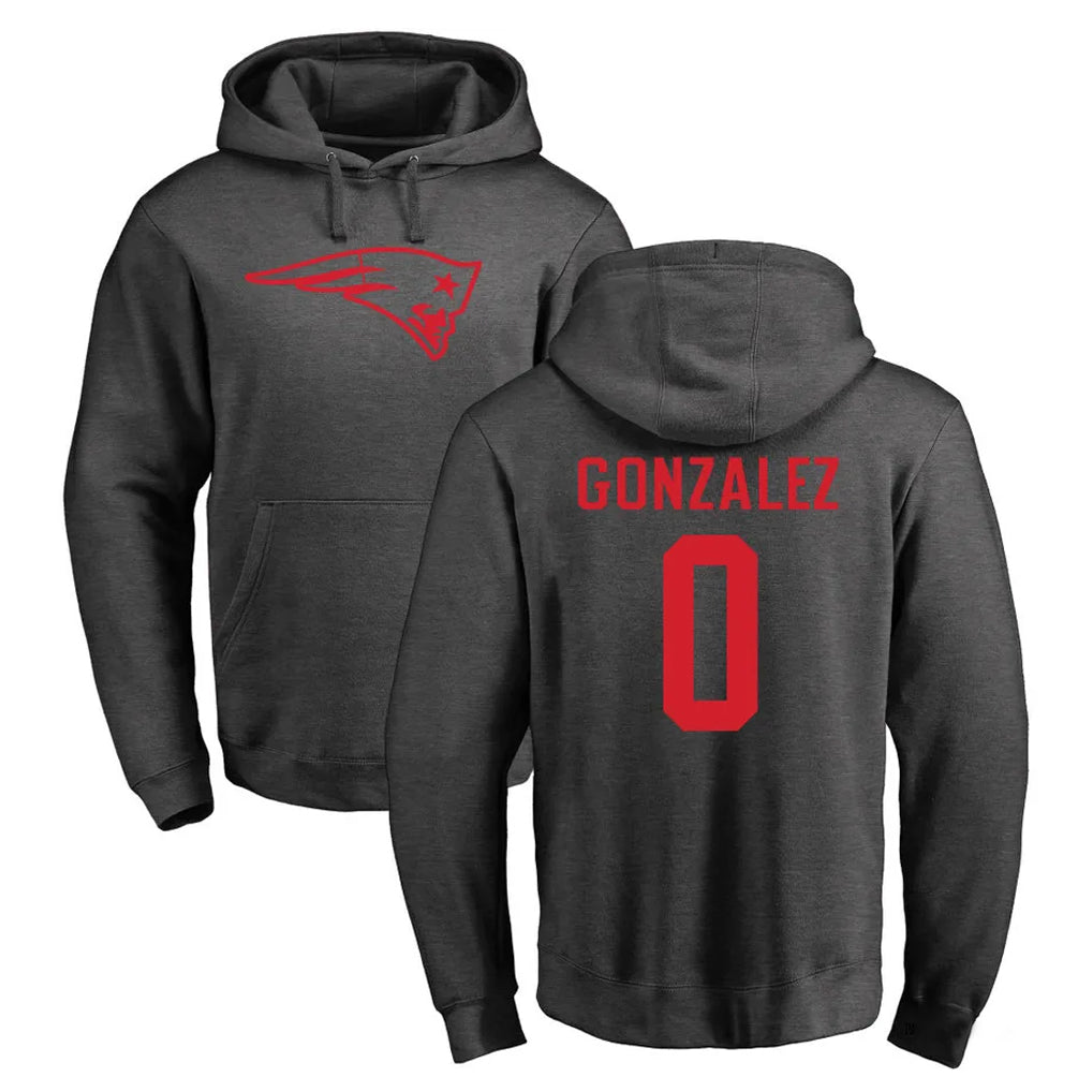 Cooneas NE.Patriots #0 Christian Gonzalez Player Gray Pullover Hoodies Home Game Stitched Jerseys