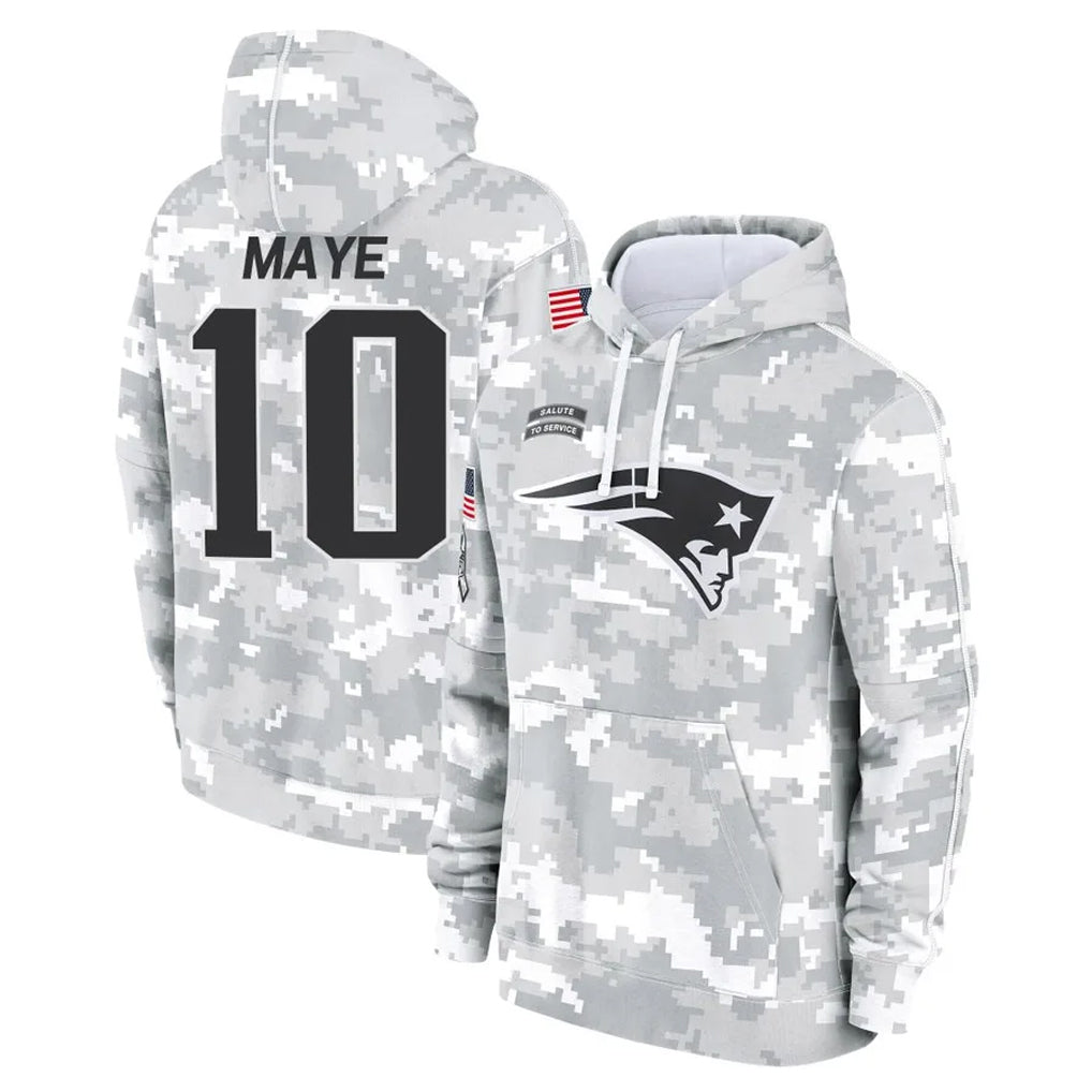 Cooneas NE.Patriots #10 Drake Maye Player Arctic Camo Salute to Service Pullover Hoodies Limited Game Stitched Jerseys